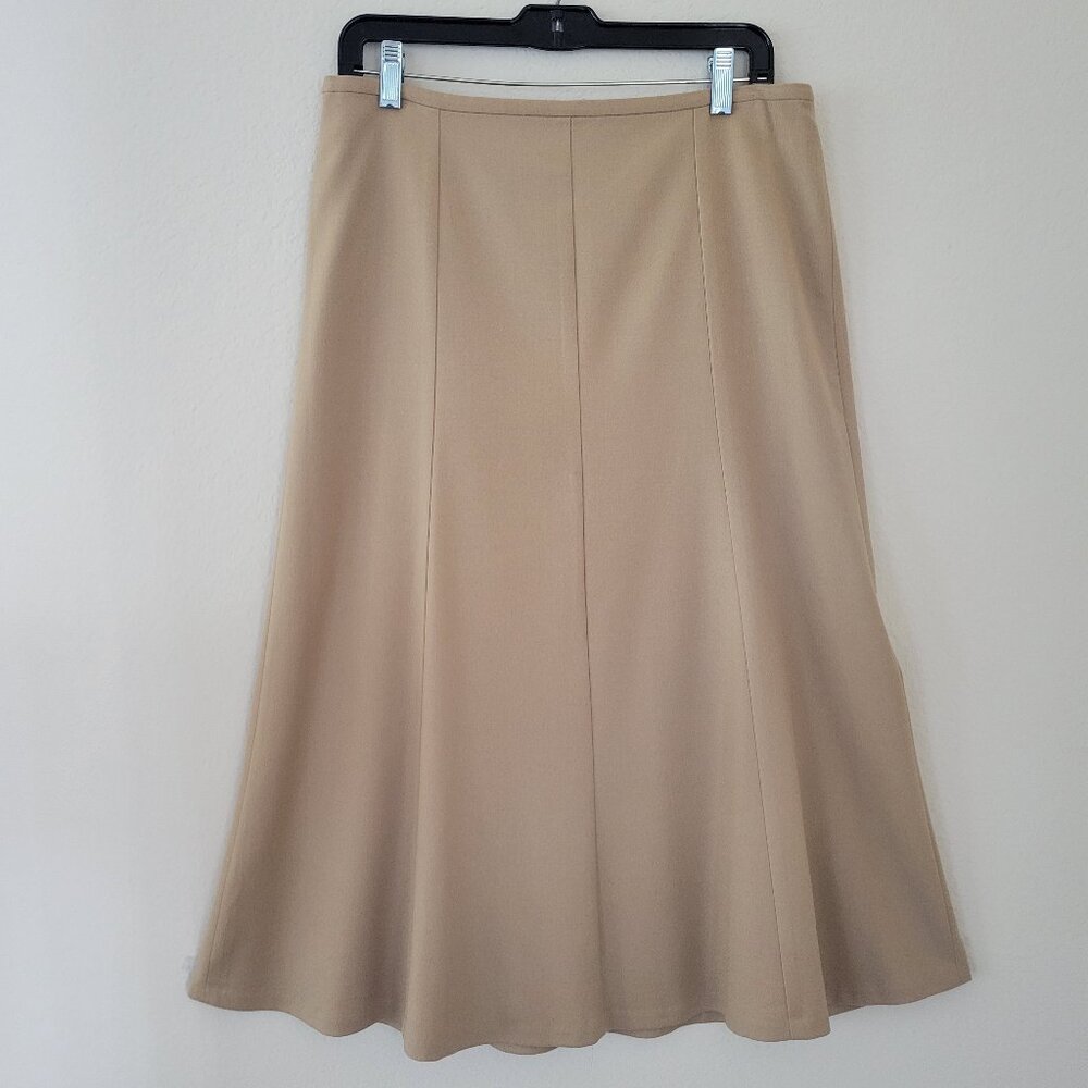 Talbots Tan Wool Flannel Midi Skirt, size 8.